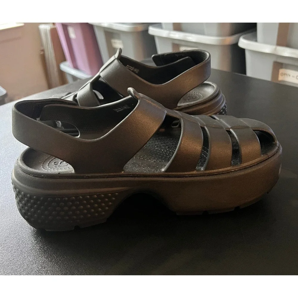 Crocs Skyline Fisherman Sandals Black Platform Lug Sole Womens 10 Mens 8 208182